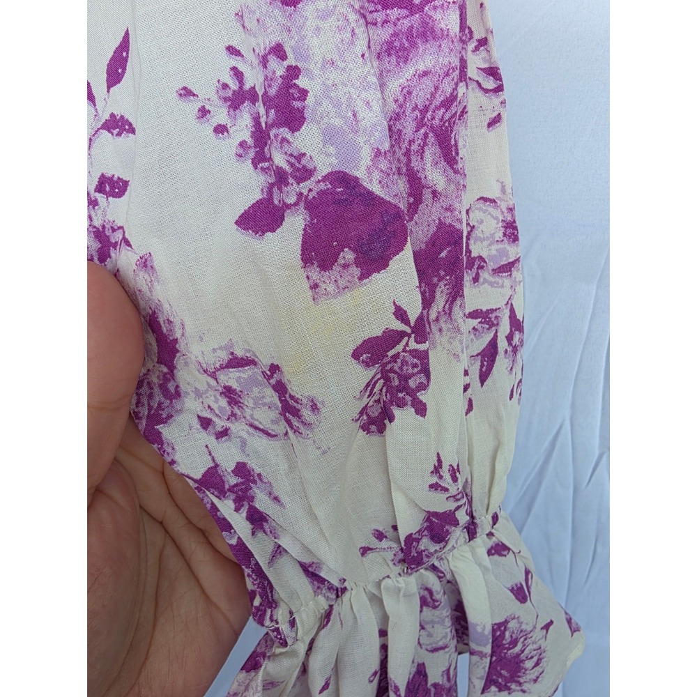 Flying Tomato Purple Floral Off The Shoulder Smocked Peplum Blouse Cotton Medium - Picture 6 of 12